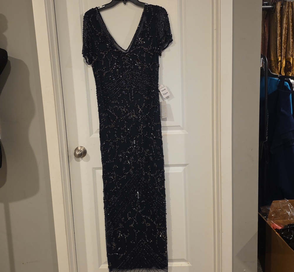 Pisarro Nights Beaded Navy V-Neck Maxi Dress